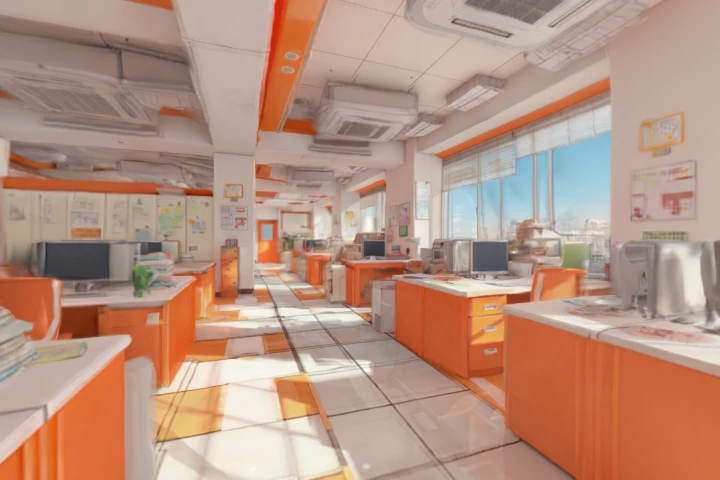 Bright orange-themed office workspace