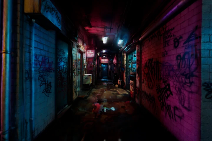 Gritty Urban Neon Alleyway