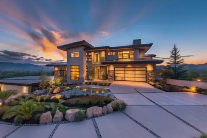 Modern House Sunset Landscape
