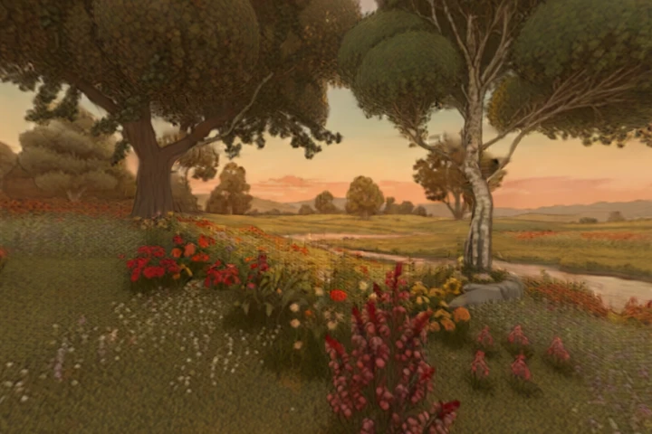 Vast Meadow with Winding Stream