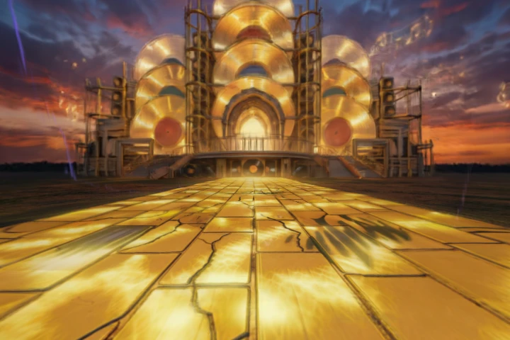 Golden Record Temple at Sunset