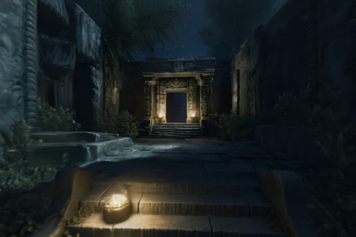Hidden Temple Gate at Night