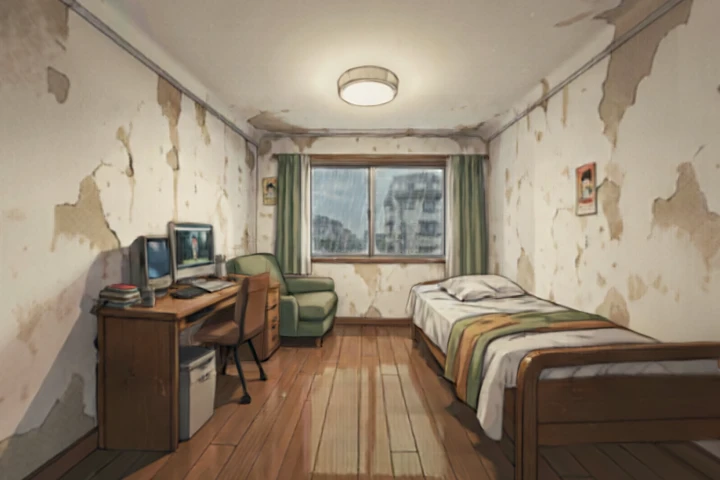 Anime room on a rainy day