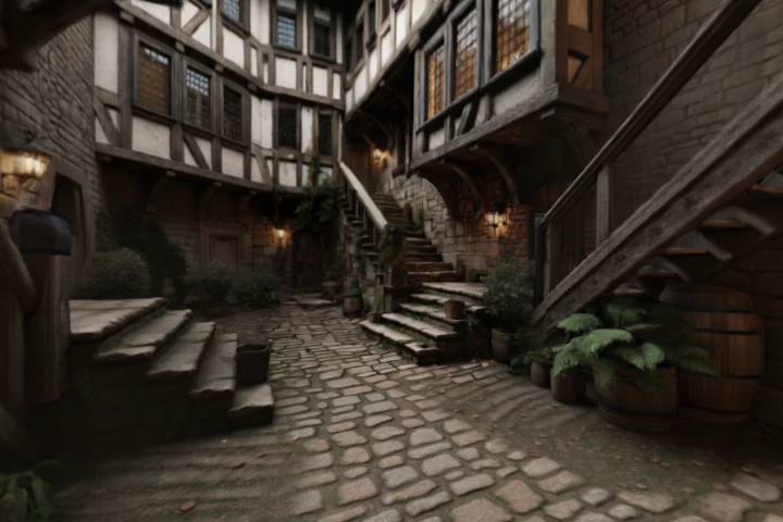 Stone Courtyard with Staircases